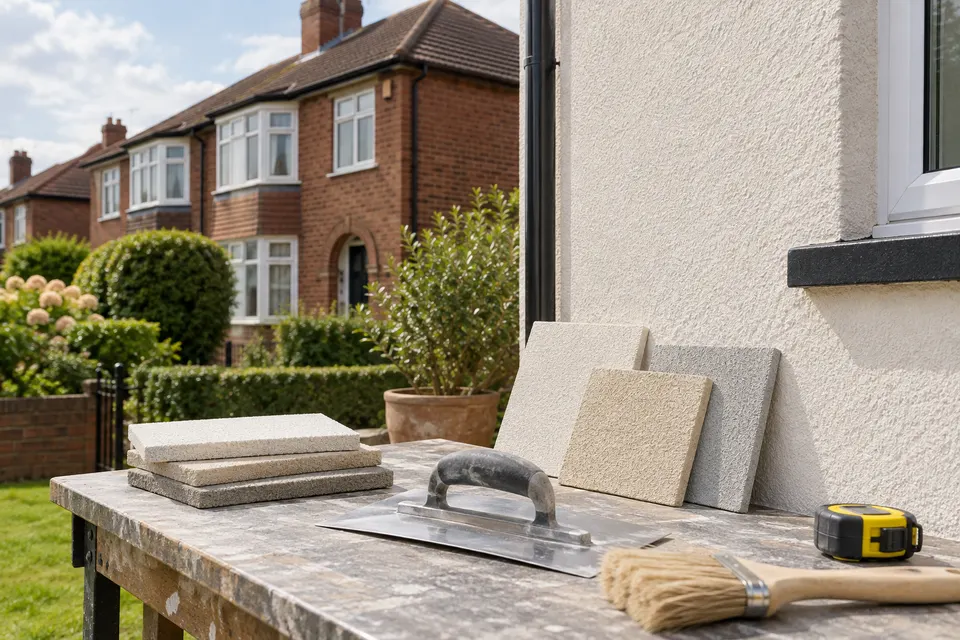 Illustrative render sample boards and unbranded finishing tools