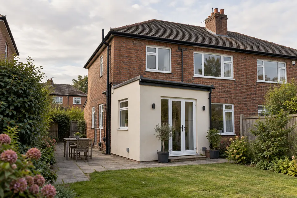 Illustrative property showing how a rendered elevation meets existing materials